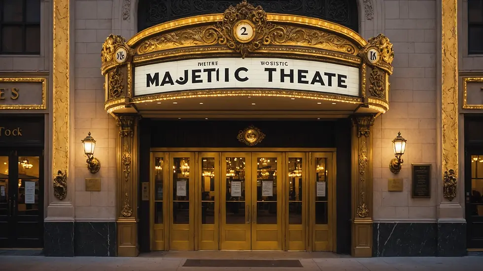 Eye-level view of the historic Majestic Theatre entrance