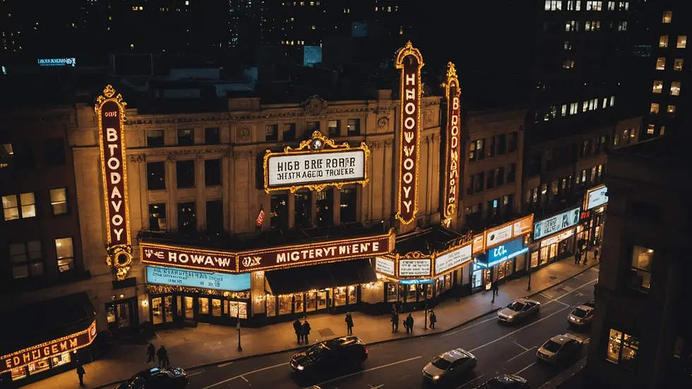 High angle view of the Broadway Theater District at night