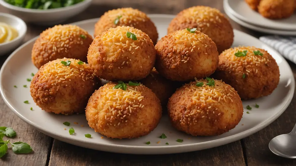 Close-up view of a plate of freshly made suppli