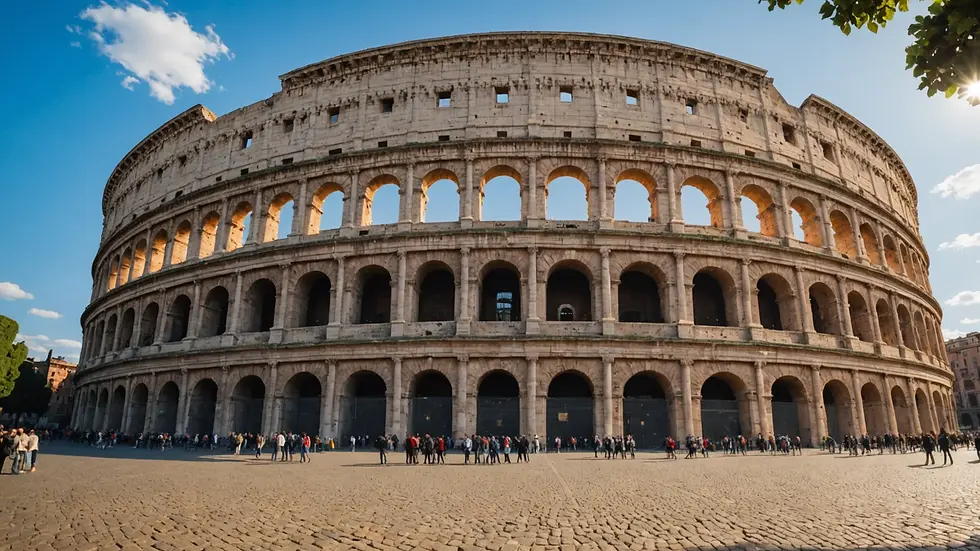 Wide angle view of the majestic Colosseum in Rome