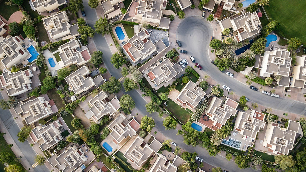 Image shows homes lined along a cul-de-sac.