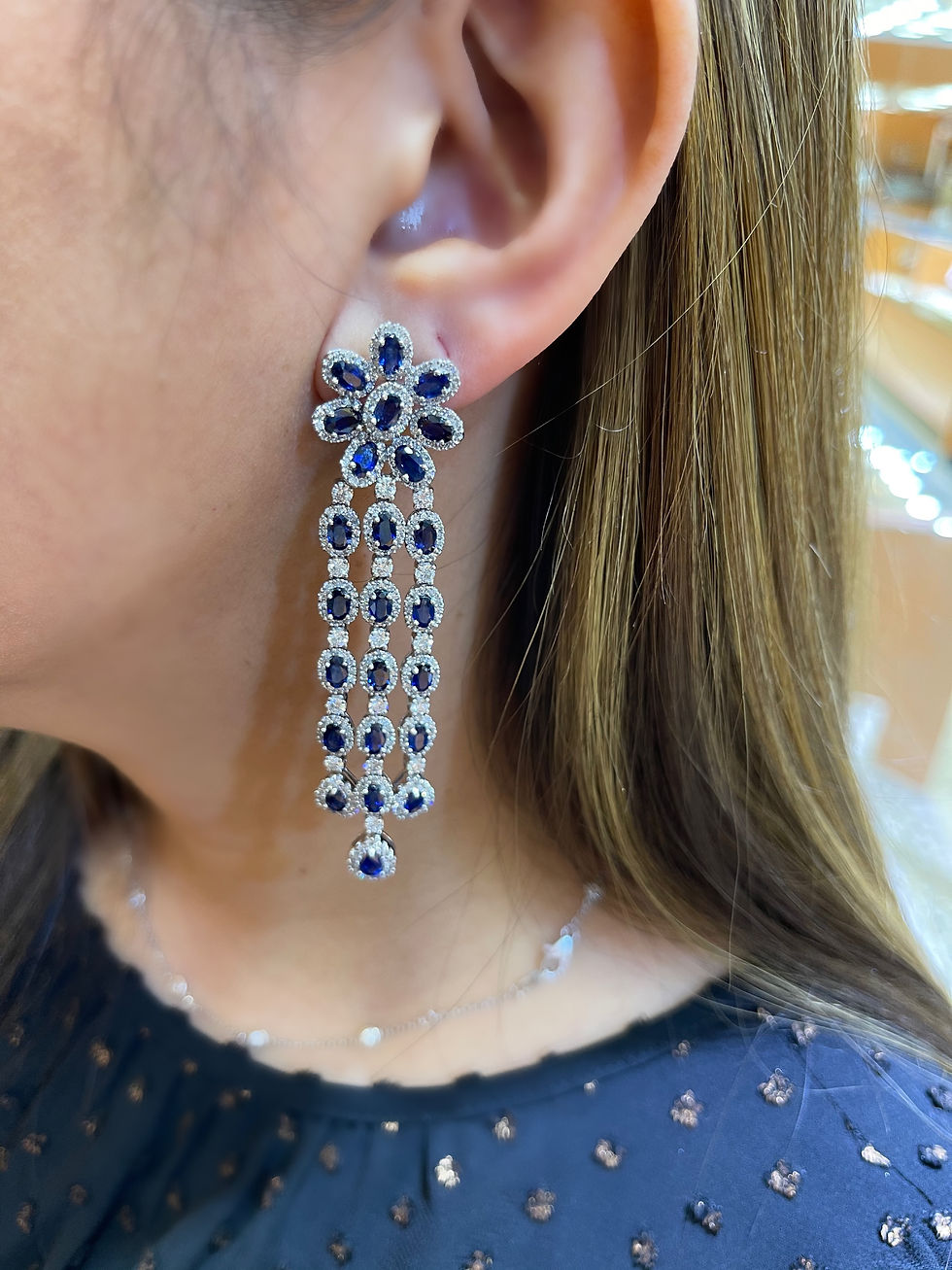 Thumbnail: CEYLON PEAR CUT BLUE SAPPHIRES 20.55 CARAT DIAMONDS 18K GOLD EARRINGS