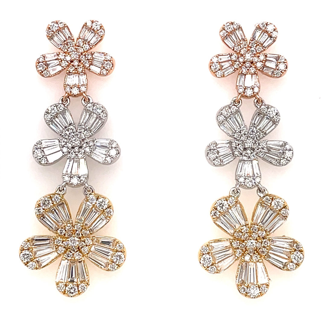 Diamond flower illusion earrings multi colored