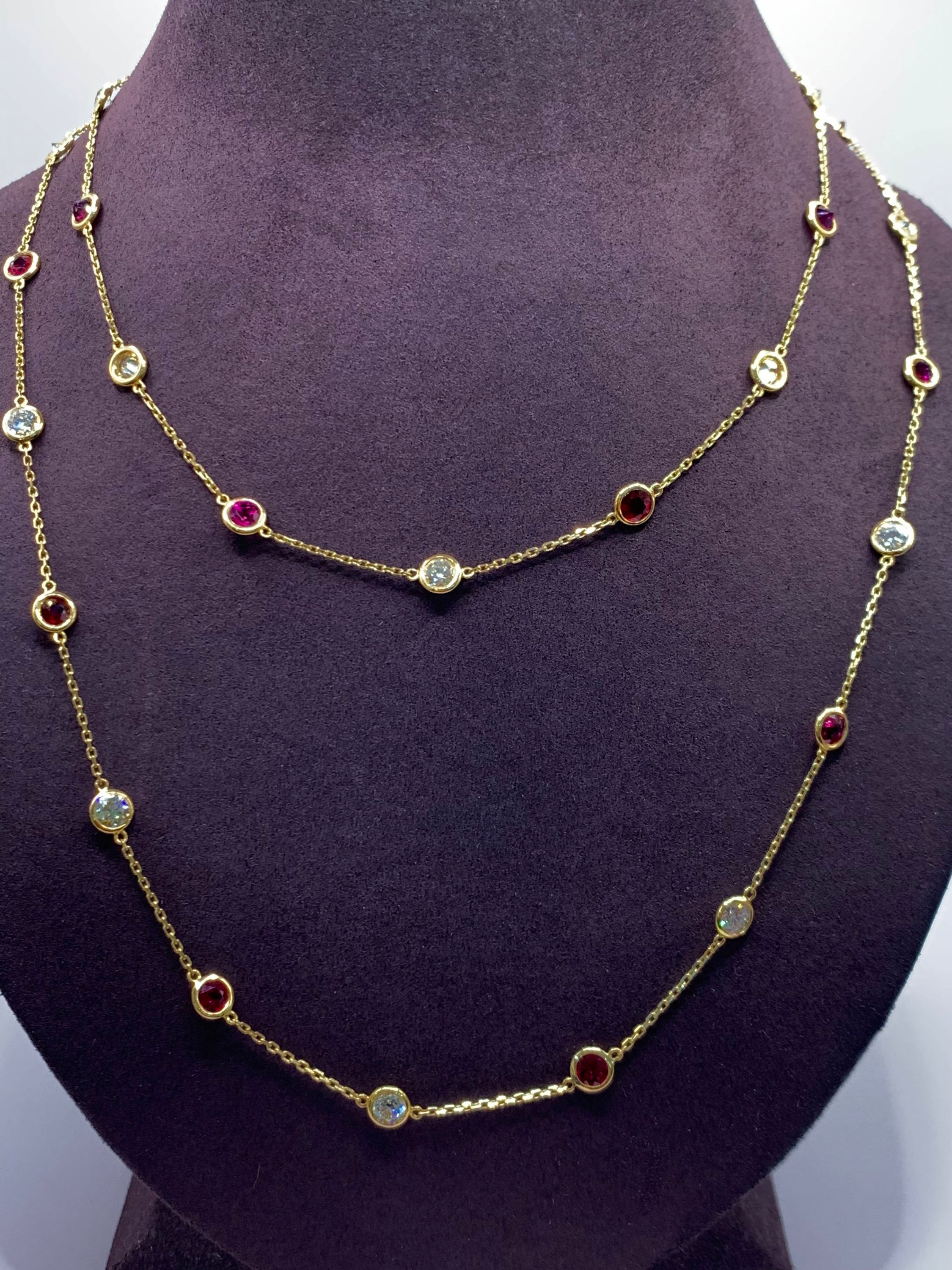 Diamond and ruby necklace 18k yellow gold