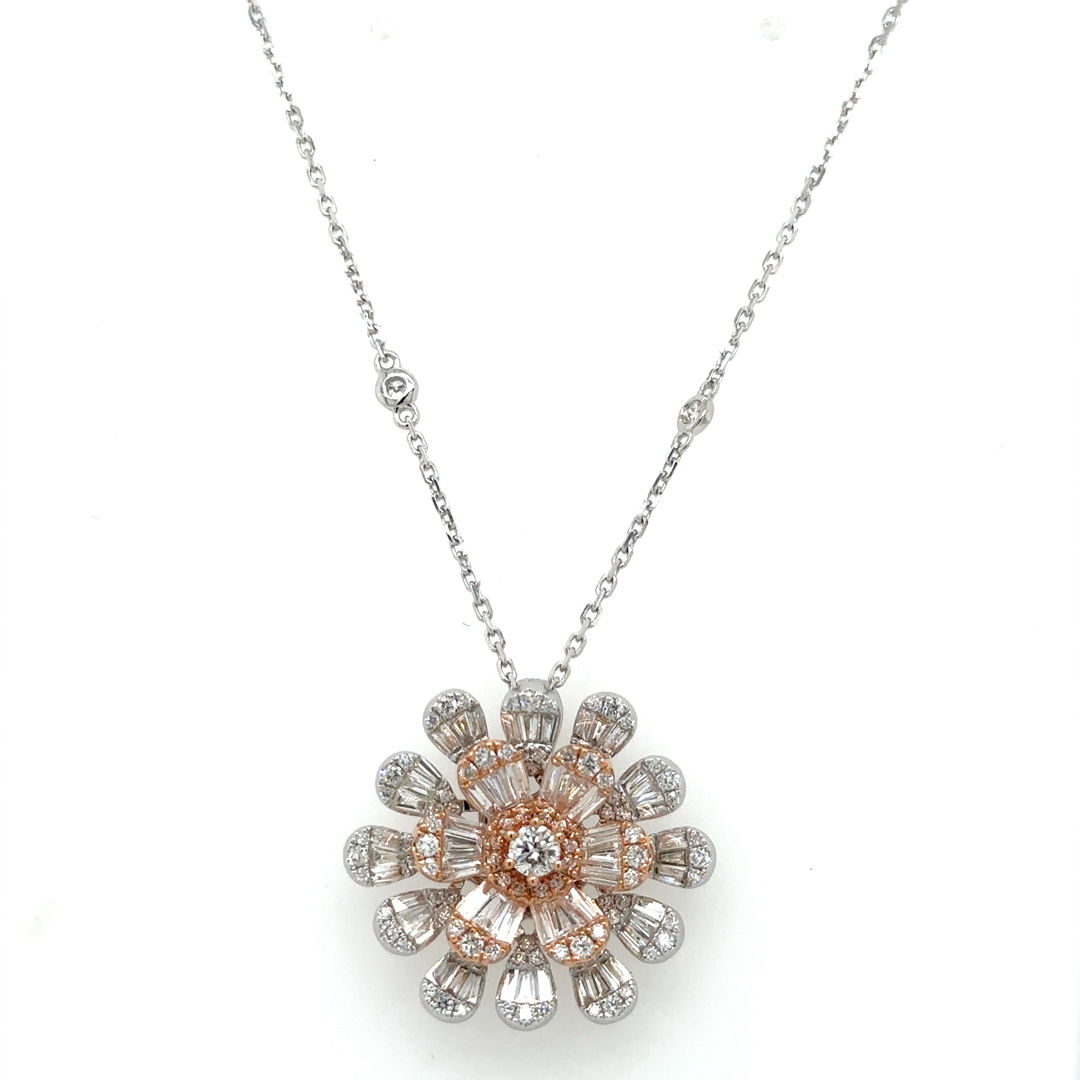 Diamond flower pendant in 18kt white and rose gold
