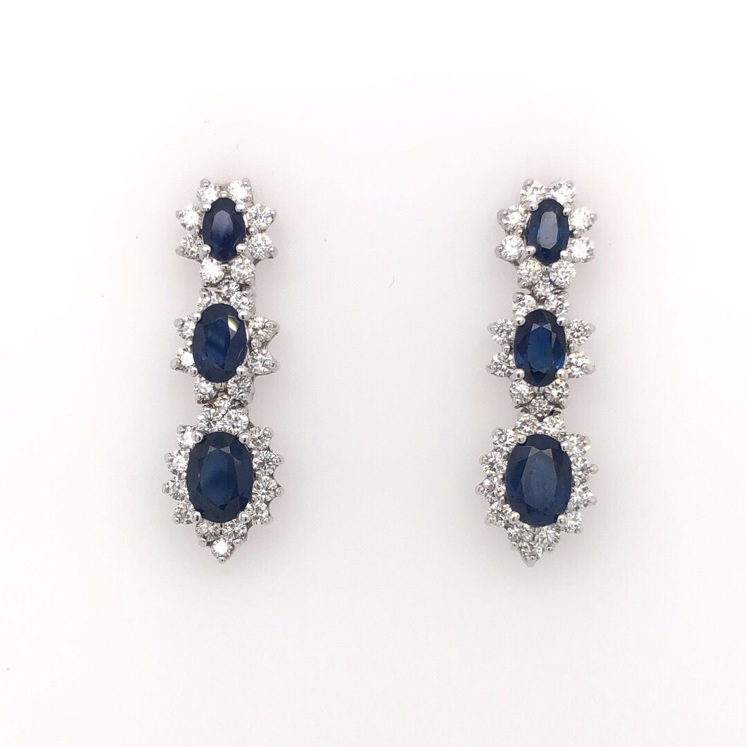 Oval sapphire and diamond dropped earrings