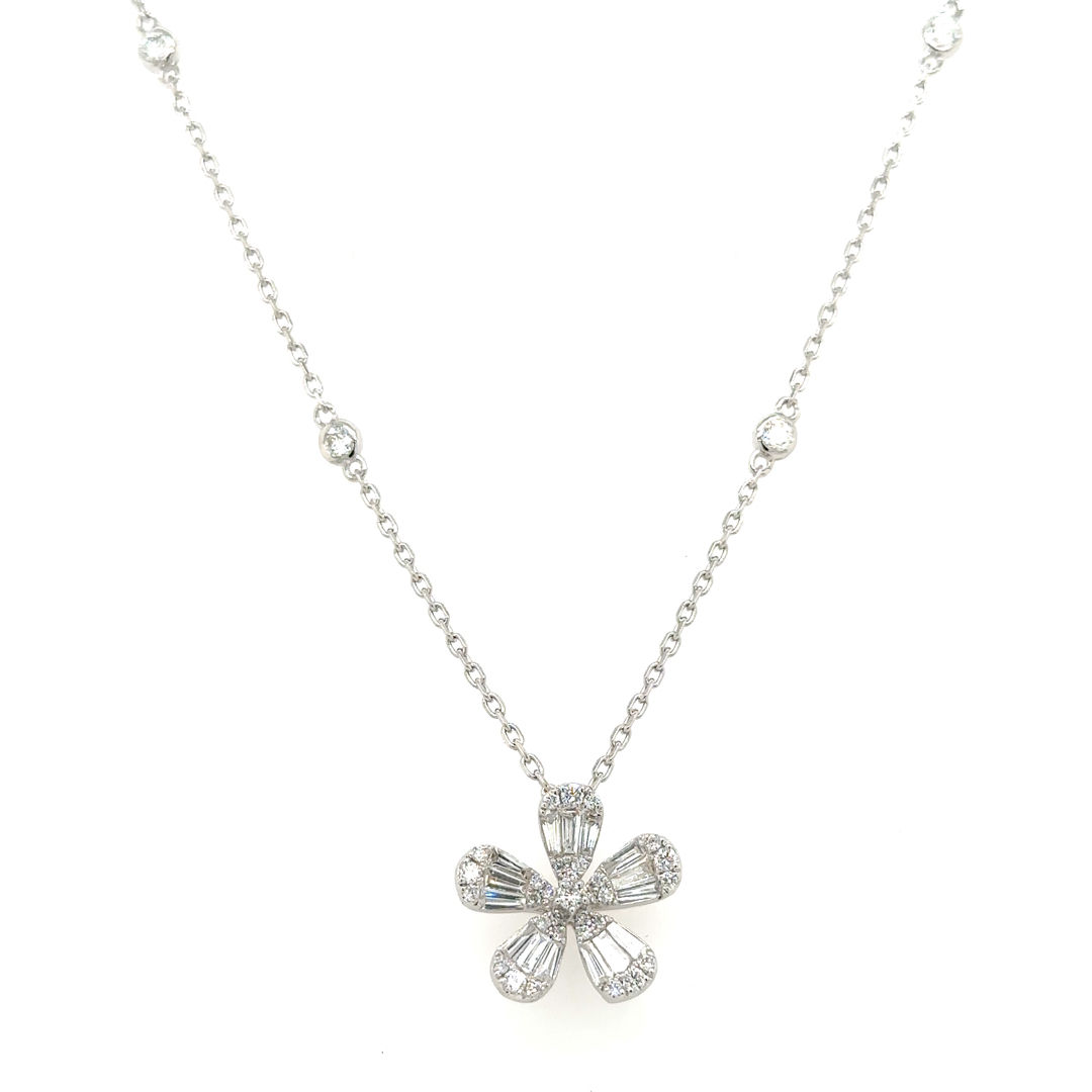 Diamond flower pendant with diamond by the yard in 18kt white gold