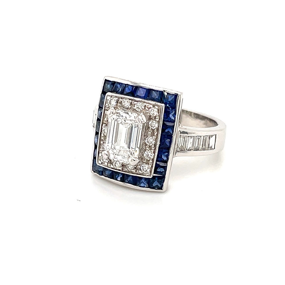 Thumbnail: 1.26ct emerald cut diamond with sapphire ring