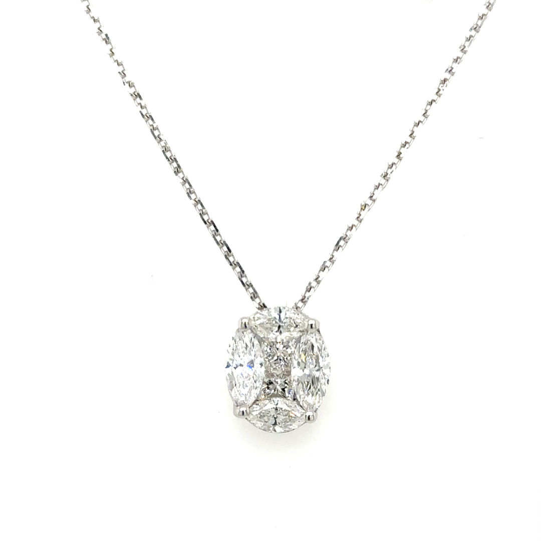 1.22 carats cluster oval diamond pendant in 18kt white gold