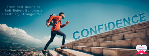 man running up stairs. "Confidence"