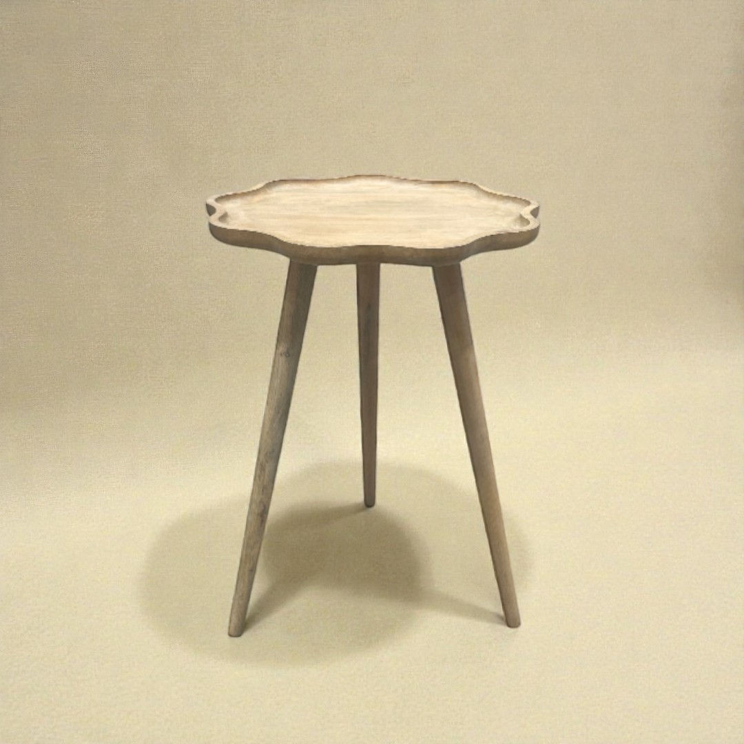 Scalloped top wooden end side table
