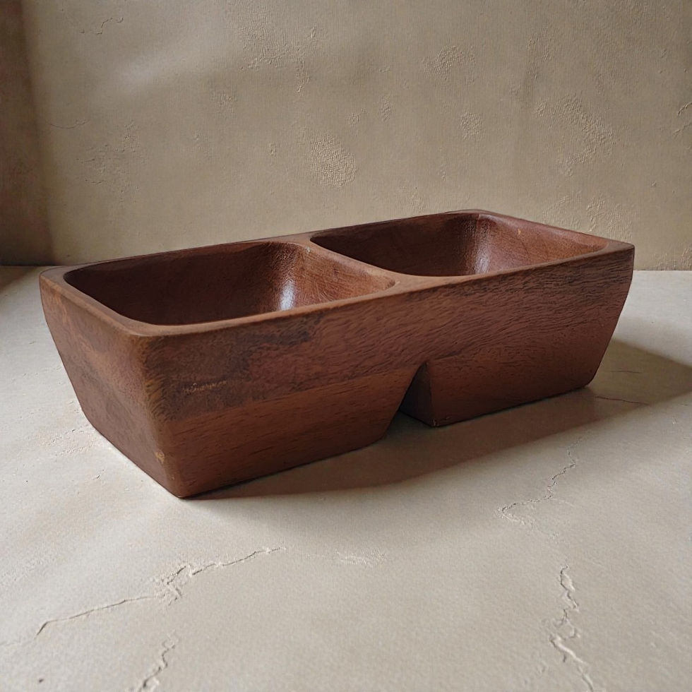 Two-compartment wooden serving dish