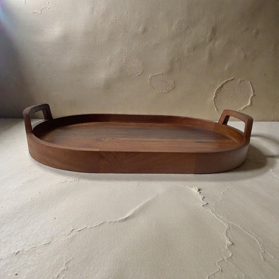 Thumbnail: Wooden oval serving tray with handles