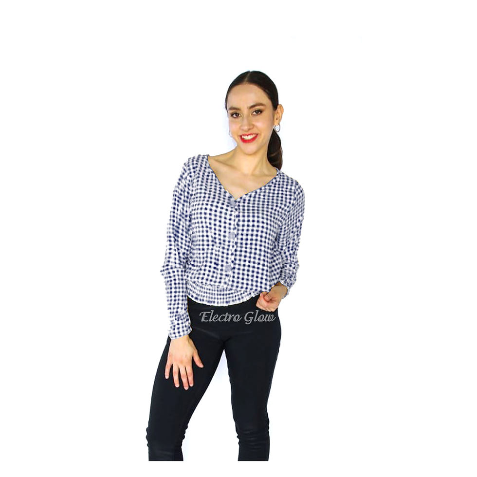 Blusa Azul Marino Manga Larga de Cuadros Jera