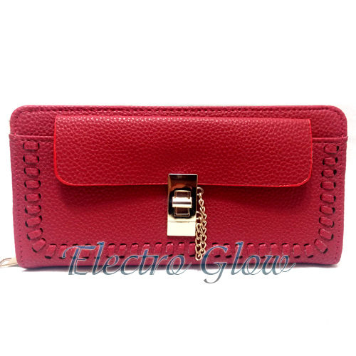 Cartera Monedero Elegante Cuero Sintético Color Rojo