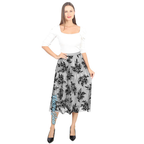 Falda Gris Tul Midi Mujer Casual Semiformal Con Forro Elegante