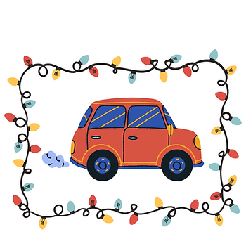 Orange car surrounded by Christmas lights in a rectangle