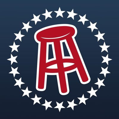 The barstool sports logo, a red stool in the middle of a circle of white stars