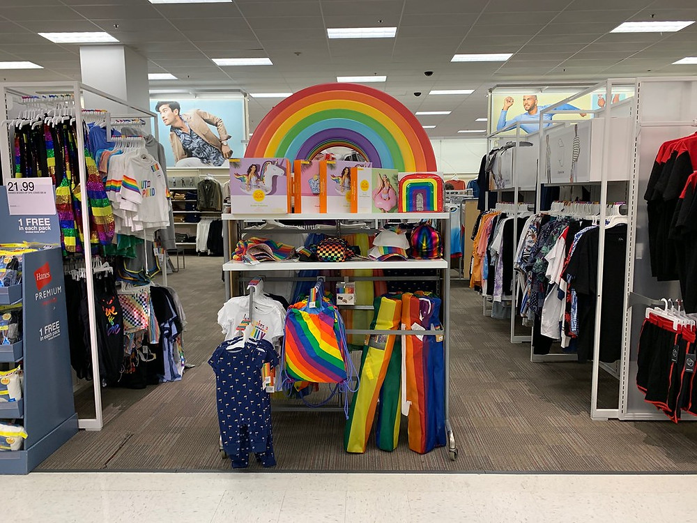 Rainbow merchandise in the middle of a store