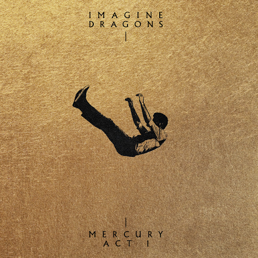 The album cover of Mercury - Act 1, which is gold with a sketch of a man falling on the cover