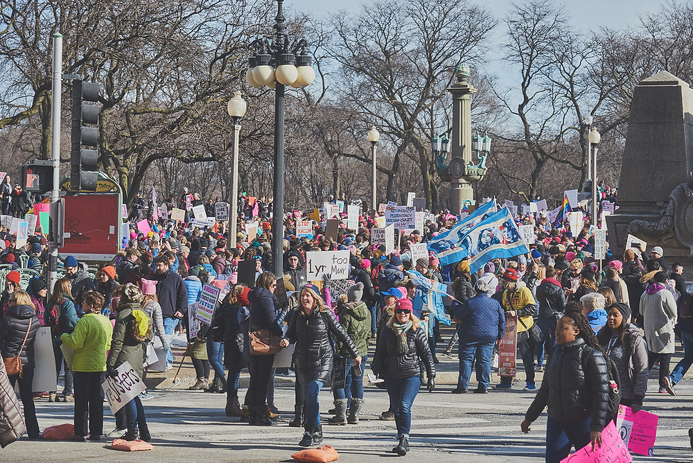 A group of marchers in a city street