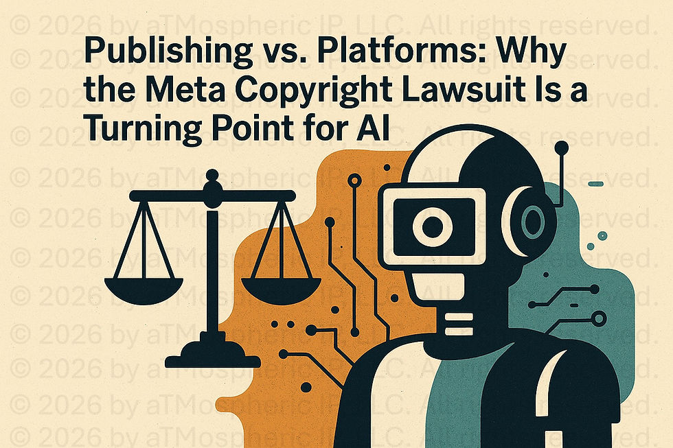 Robot and circuits with scale of justice image, and text "Publishing vs. Platforms: Why the Meta Copyright Lawsuit Is a Turning Point for AI"