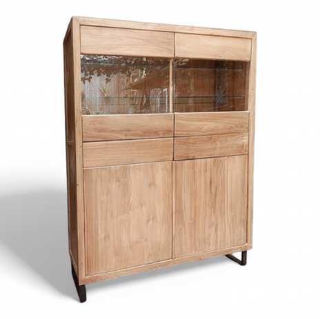 vitrina rústica madera maciza de teca con patas hierro