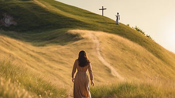 woman walking towards Jesus