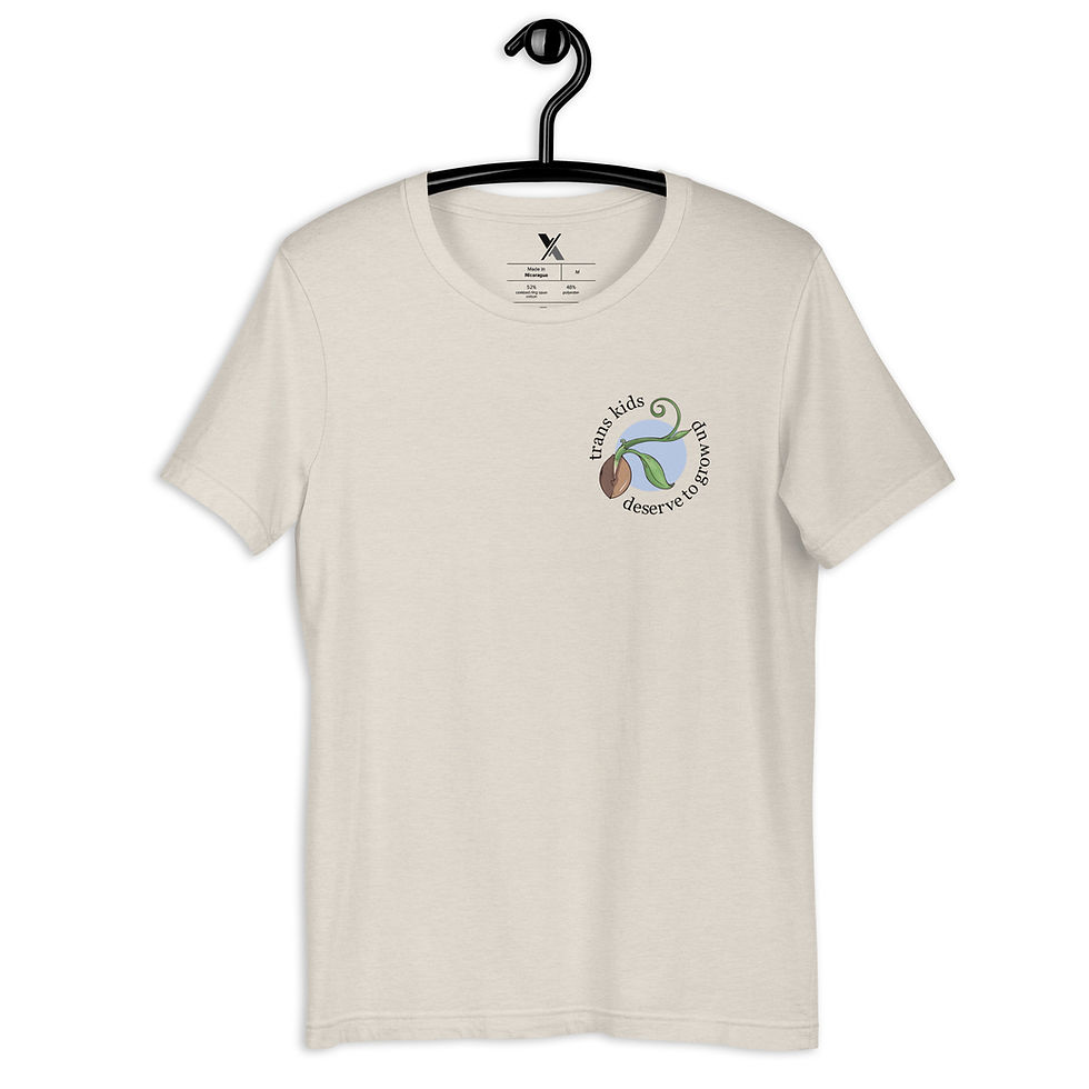 Thumbnail: Shirt stating "trans kids deserve to grow up" with a seedling design