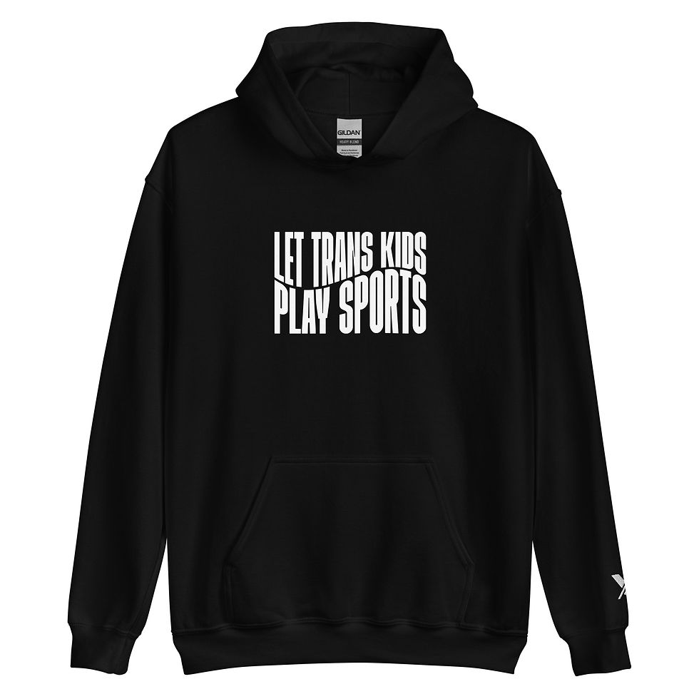 Thumbnail: This is our medium weight hoodie that says "Let Trans Kids Play Sports"