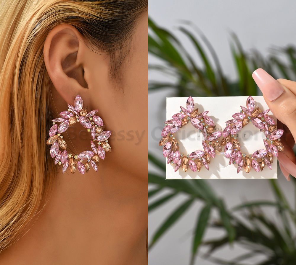 Brincos de cristal rosa luxuosos com pingente, tendência 2026 para mulheres, pét