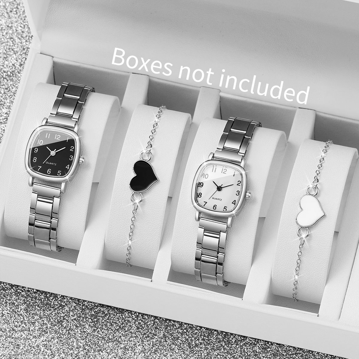 Conjunto de 4 peças de relógios de pulso femininos quadrados da moda com pulse