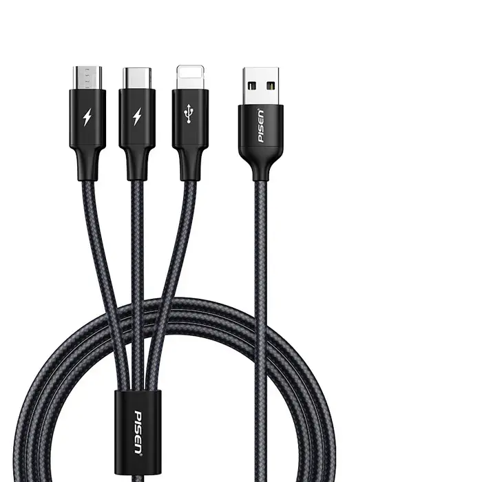 Pisen Braided 3-in-1 USB-A to Lightning + USB-C + Micro-USB Cable (1.2M)