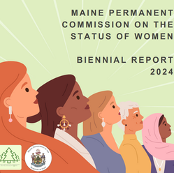 illustrated cover with women's faces looking up for the Maine Commission on the Status of Women Biennial Report 2024 