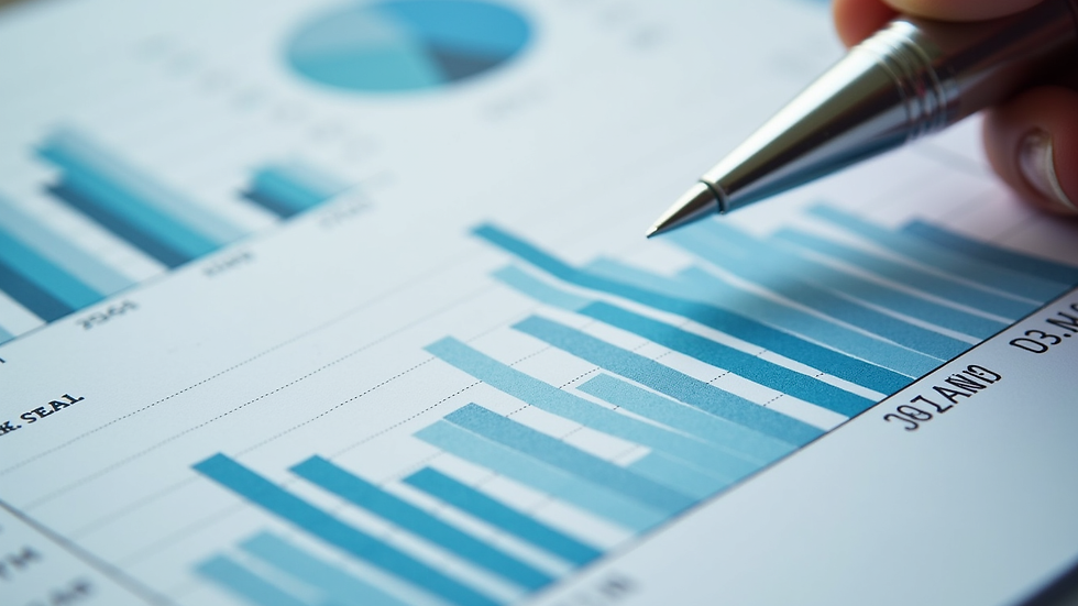 Close-up view of a financial report with charts and graphs