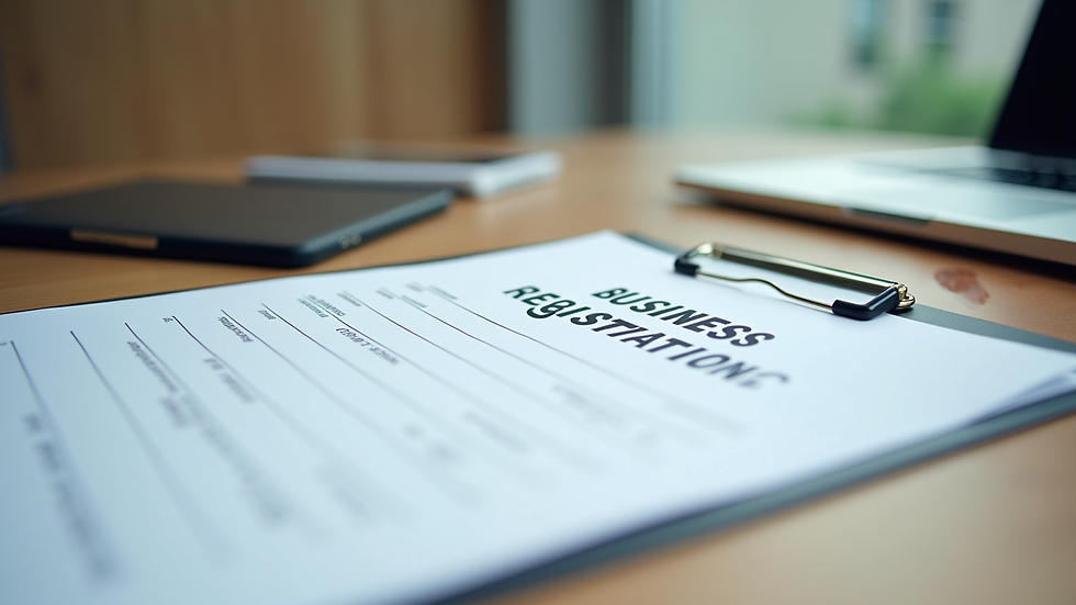 Close-up view of a business registration form on a desk