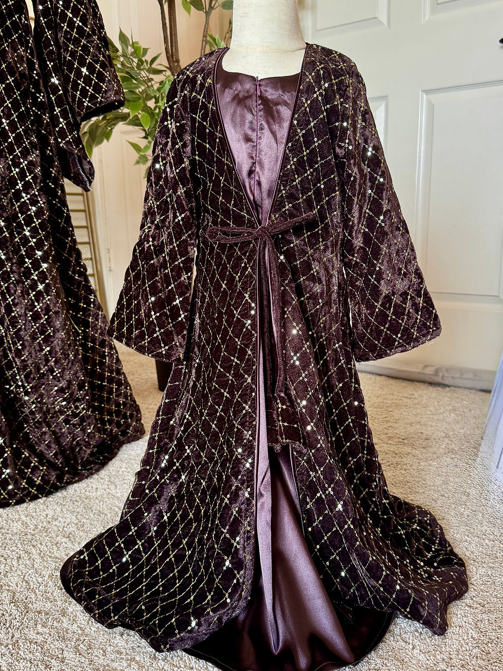 Thumbnail: Velvet Two Piece Mommy and Me Abaya-Chocolate