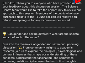 Science Centre cancels discussion on Sex & Gender after public criticisms