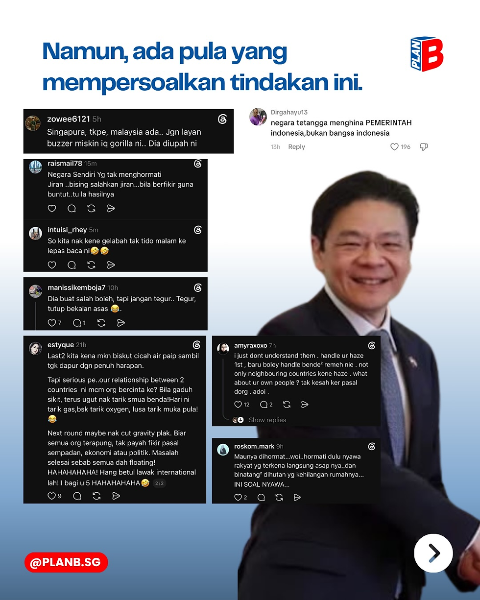 Malay poster with social-media comments criticizing a smiling suited man; headline and PLAN B logo.