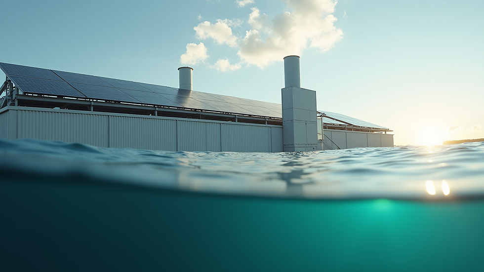 Vue en plongée d’une usine moderne avec panneaux solaires sur le toit