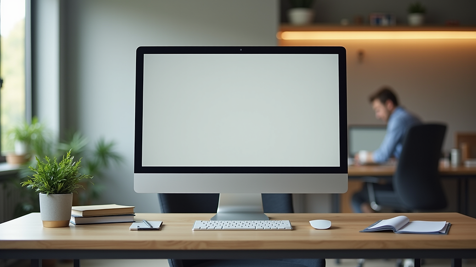 Vue rapprochée d’un bureau avec un ordinateur affichant un graphique environnemental