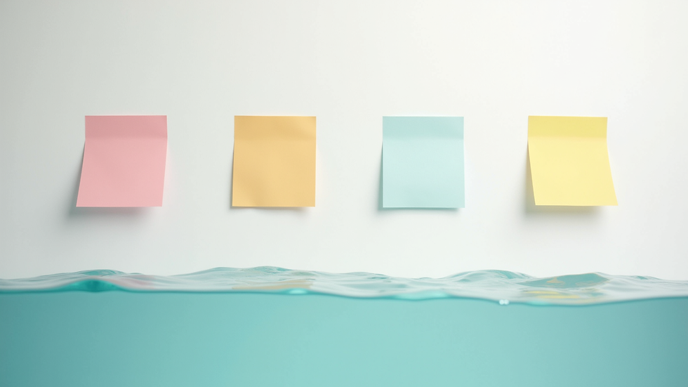 Vue en plongée d'un tableau blanc avec des post-it colorés organisés en catégories
