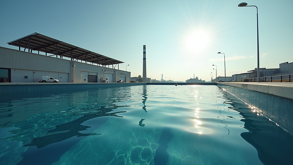 Vue en plongée d’une usine avec des panneaux solaires sur le toit