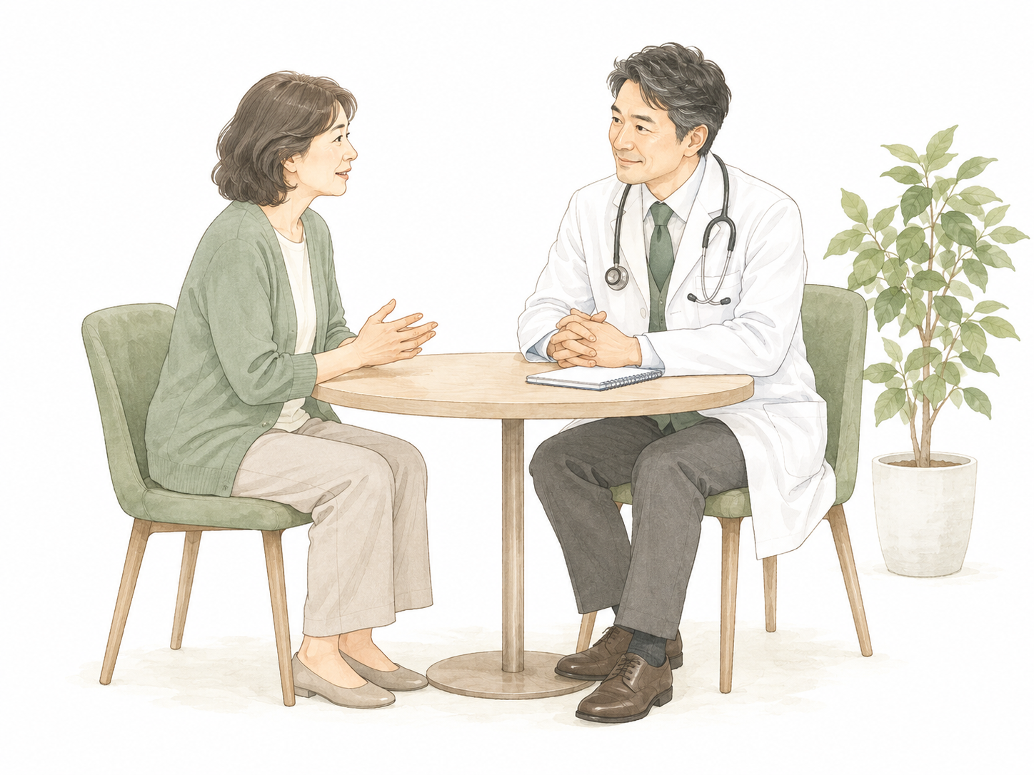患者さんの話に耳を傾ける総合診療医のイラスト