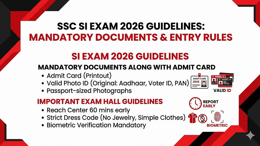 Rule Si SSC SI Exam 2026 Guidelines: Mandatory Documents & Entry Rules