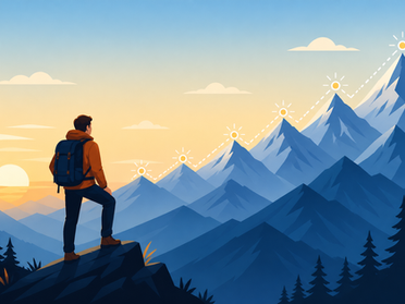 Hiker looking out at mountain range