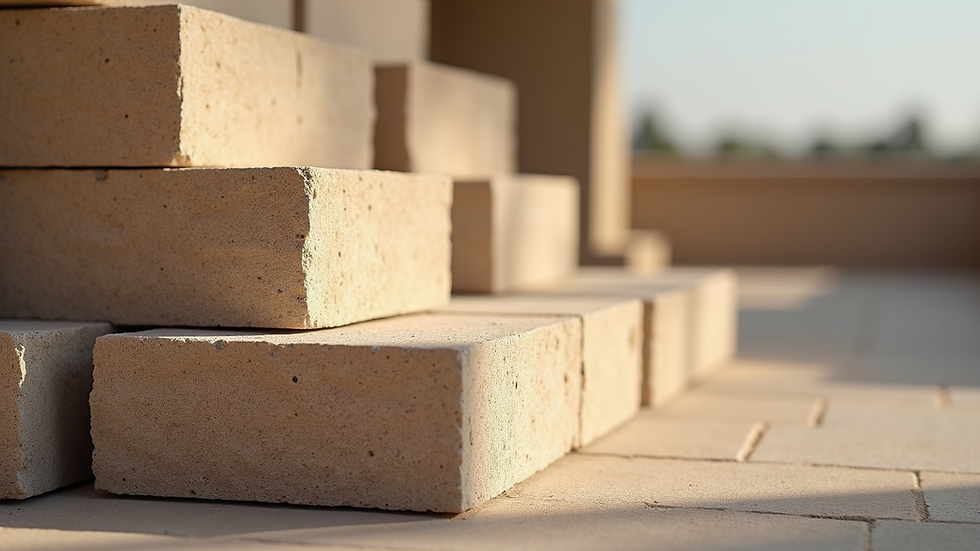 Close-up view of Helidon sandstone blocks stacked for construction