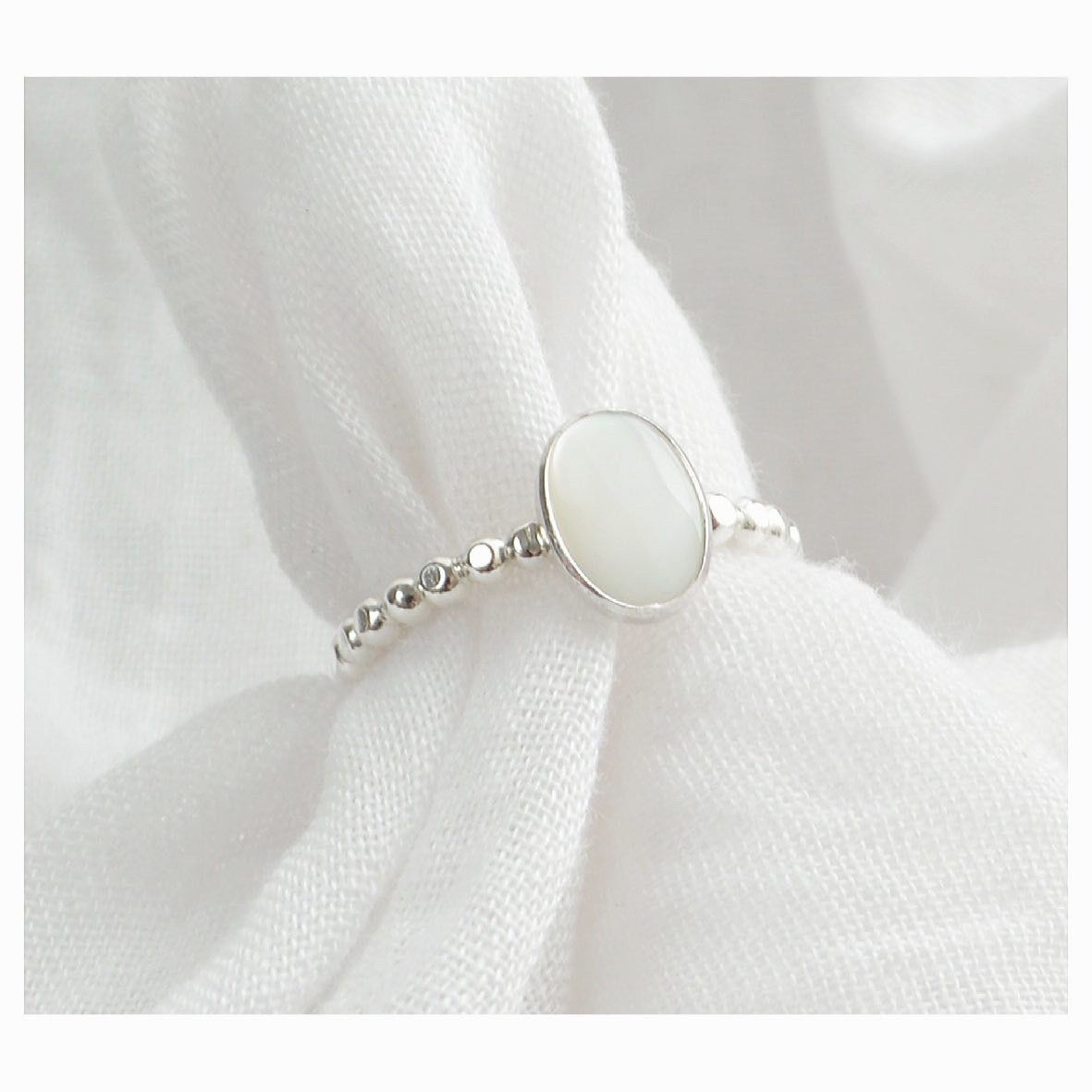 Oval Mother of Pearl Beaded Ring