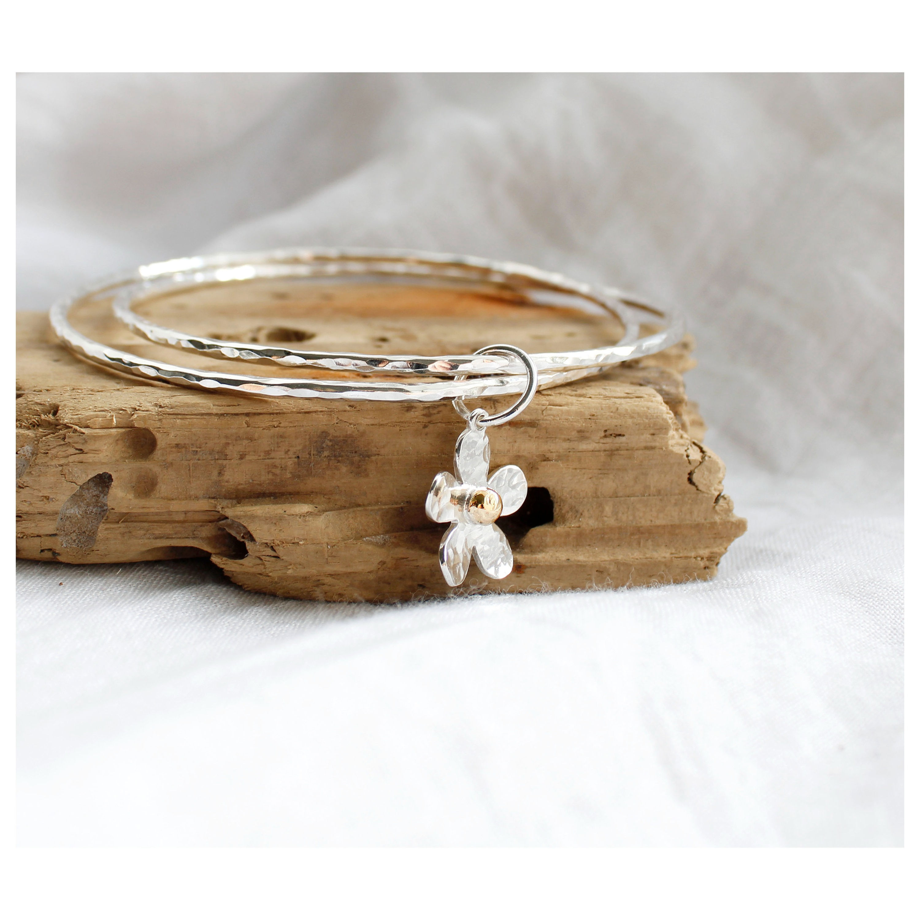 Double Bangle with 9ct Gold Centred Flower