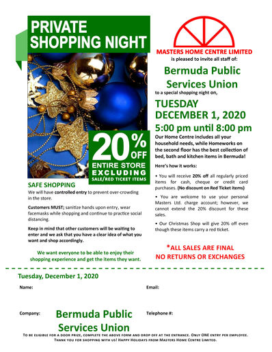 BPSU Members Private Shopping Night Masters Home Centre Limited